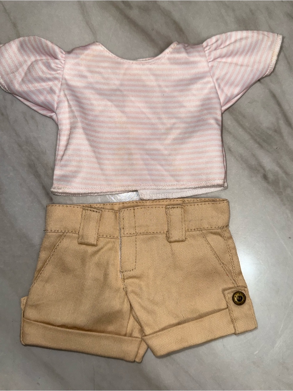 14”-16” dolls khaki shorts & pink striped top